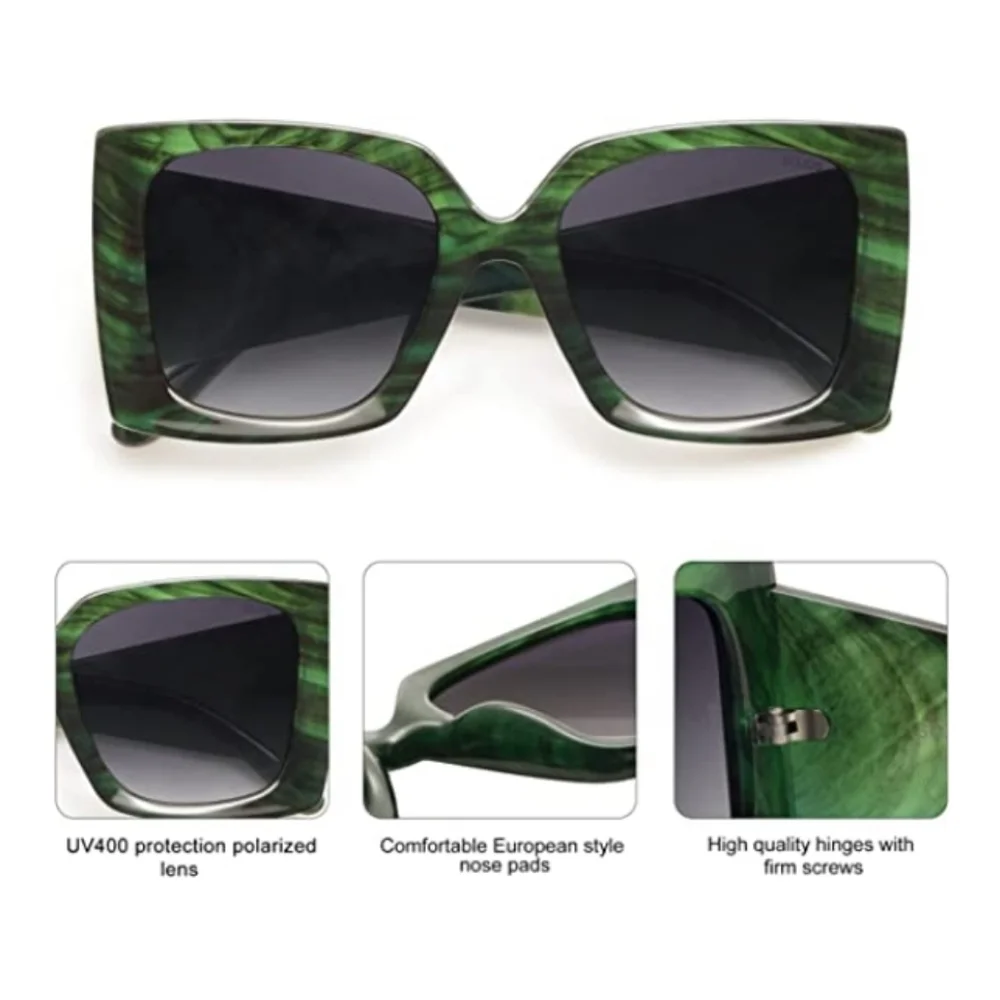 💫New Green Square Polarized Womens Sunglasses Trendy Oversized Large - Picture 3 of 4